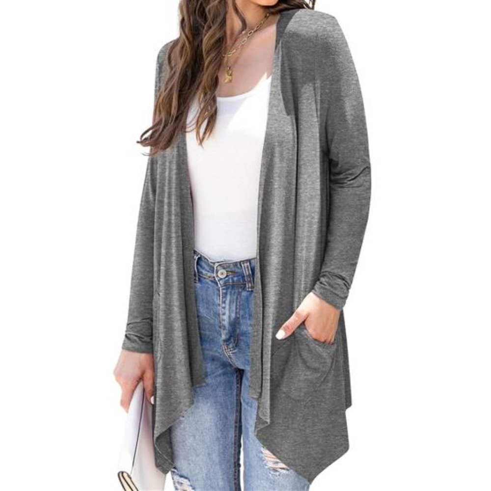 Womens Grey Cardigan With Pockets Large Lightweight Sweater Fall Fashion Trends